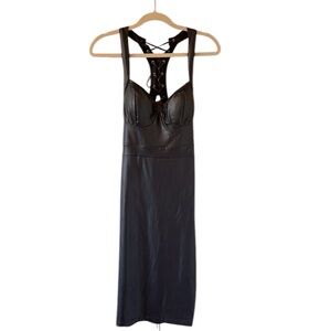 Windsor Juniors Faux Leather MIDI Black Dress Crisscross Tie Back approx…